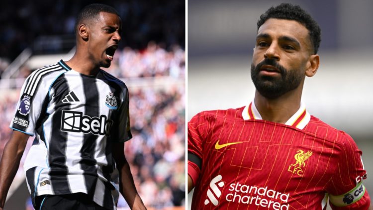 Alexander Isak playing for Newcastle United. Mohamed Salah playing for Liverpool.