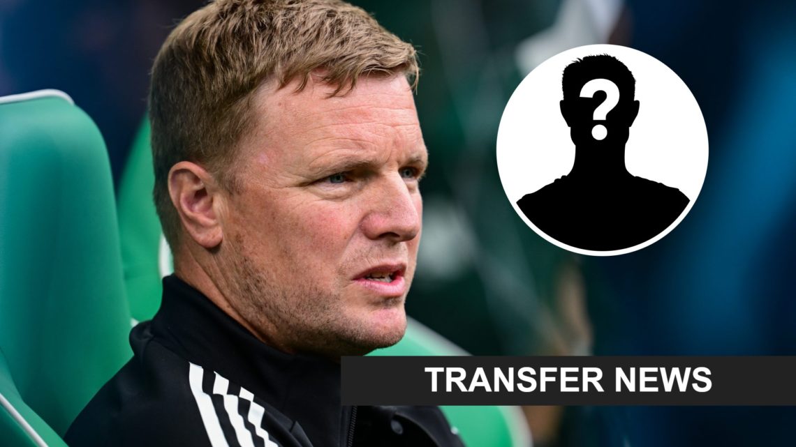 Eddie Howe sits on the bench before Newcastle United play Celtic. Inset, mystery person graphic.
