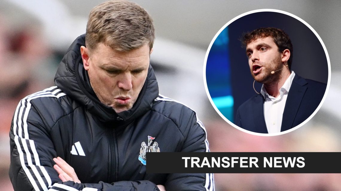 Eddie Howe reacts on the touchline during a Newcastle United game. Inset, Fabrizio Romano talks during the 2021 Web Summit.