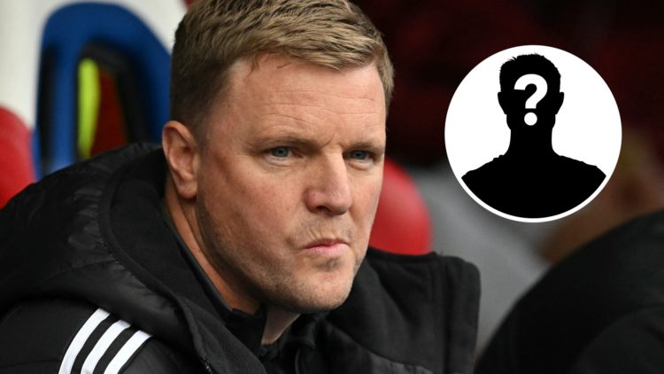 Eddie Howe looks on during Newcastle United's Premier League game against Crystal Palace. Inset: a mystery player