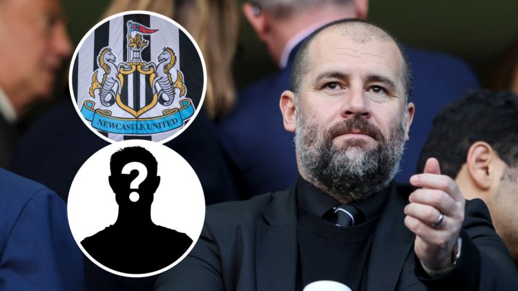 Paul Mitchell watching Newcastle United, Newcastle United badge, mystery player