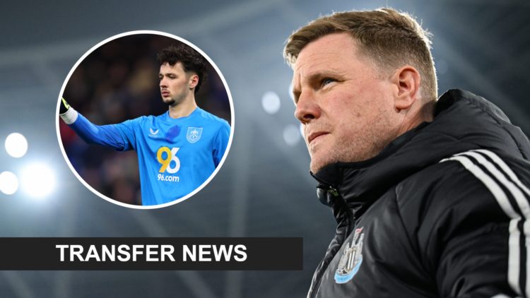 Eddie Howe at the London Stadium during a Premier League game between West Ham United and Newcastle United. Inset: Burnley goalkeeper James Traffor...
