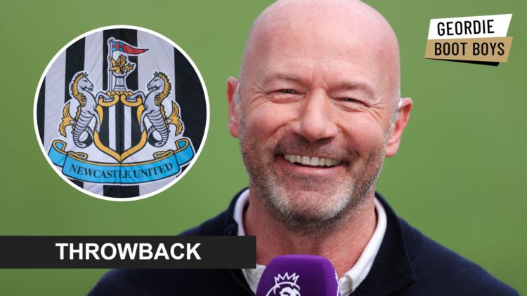 Alan Shearer doing punditry at St James' Park, Newcastle United badge