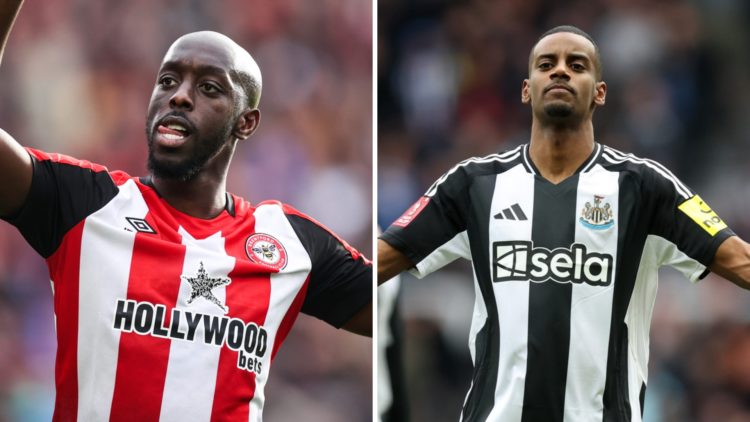 Yoane Wissa celebrates scoring for Brentford, Alexander Isak celebrates scoring for Newcastle United