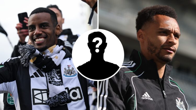 Alexander Isak during Newcastle United's trophy parade, Jacob Murphy arrives at St James' Park, mystery player