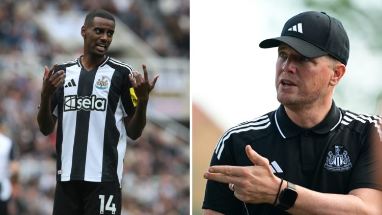 Alexander Isak in action during a Premier League game between Newcastle United and Ipswich Town. Eddie Howe speaks to his Newcastle United players ...