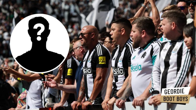 Newcastle United fans cheer on their team, mystery player