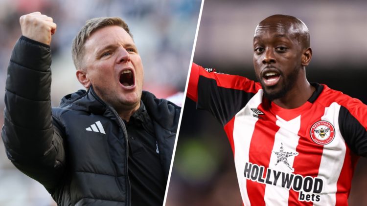 Eddie Howe celebrates Newcastle United qualifying for the Champions League, Yoane Wissa in action for Brentford