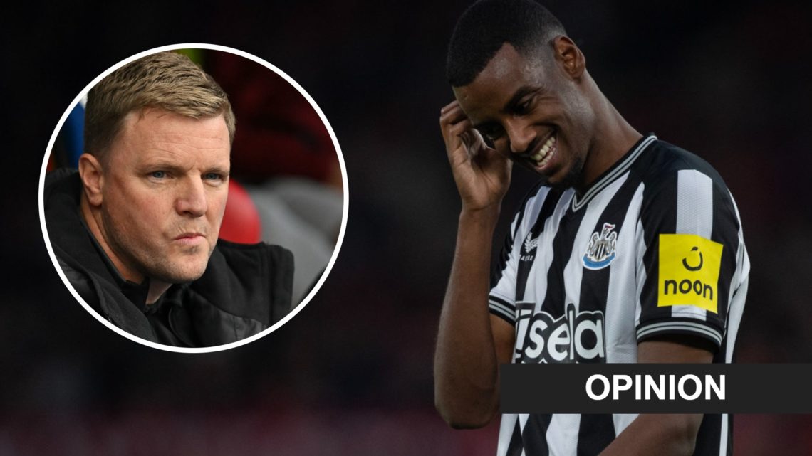 Eddie Howe looks on before a Newcastle United game. Alexander Isak reacts during a Newcastle United game.