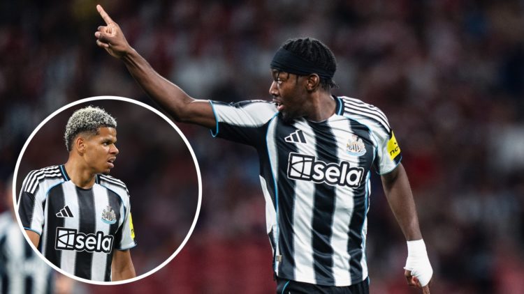 William Osula playing for Newcastle United against Arsenal. Anthony Elanga celebrates scoring for Newcastle United against Arsenal.