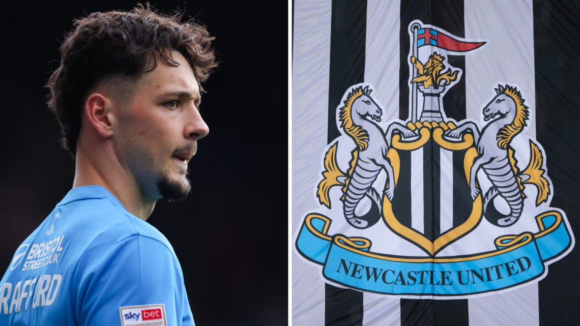 James Trafford looking on during a Burnley game. A detailed view of the Newcastle United crest on a badge.