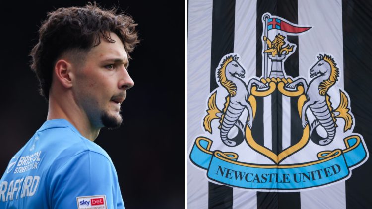 James Trafford looking on during a Burnley game. A detailed view of the Newcastle United crest on a badge.