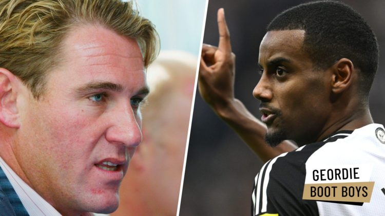 Simon Jordan speaking during a Crystal Palace press conference. Alexander Isak playing for Newcastle United.