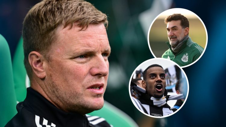 Eddie Howe managing Newcastle United, Alexander Isak during Newcastle United's Carabao Cup trophy parade, Yasir Al-Rumayyan on a golf course