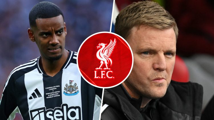 Newcastle United forward Alexander Isak looks on during the Carabao Cup final. Eddie Howe on the bench before Newcastle United play Crystal Palace....