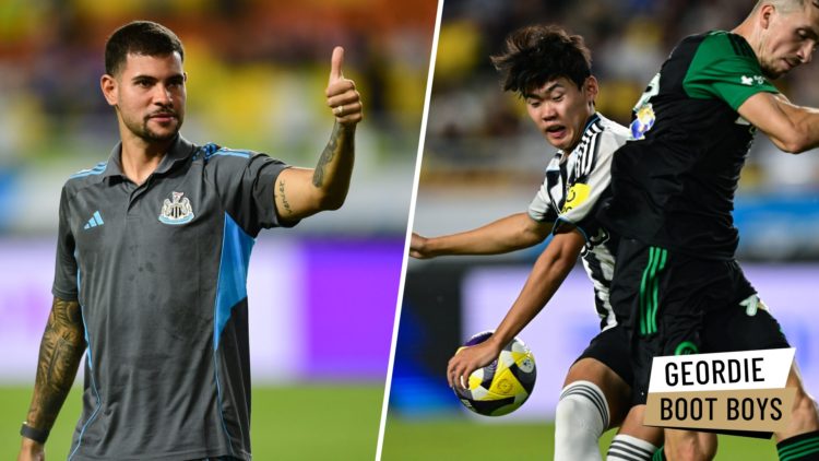 Bruno Guimaraes gives a thumbs up to fans after Newcastle United's pre-season friendly against Team K-League. Park Seung-soo playing for Newcastle ...
