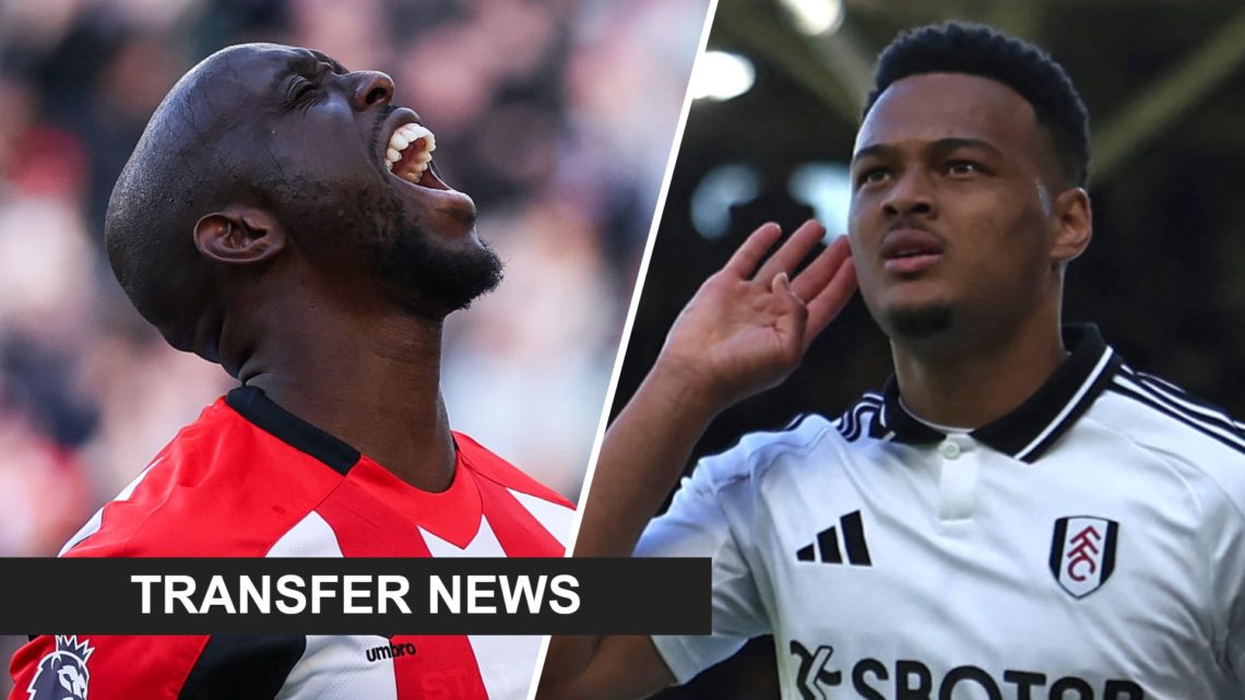 Split image: Yoane Wissa screams (L). Rodrigo Muniz cups his hand to his ear in celebration (R).