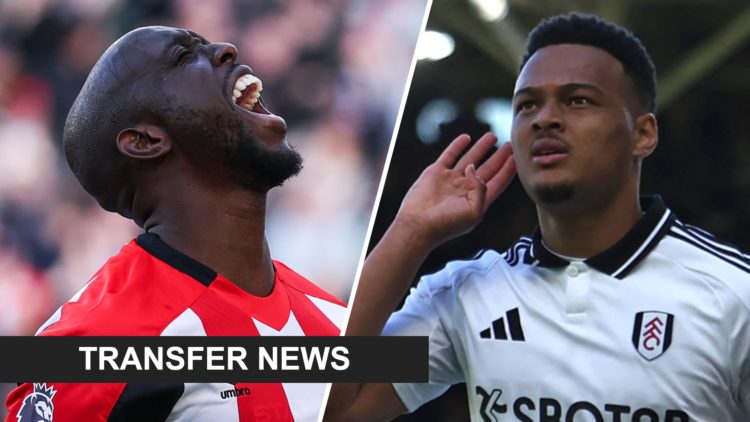 Split image: Yoane Wissa screams (L). Rodrigo Muniz cups his hand to his ear in celebration (R).