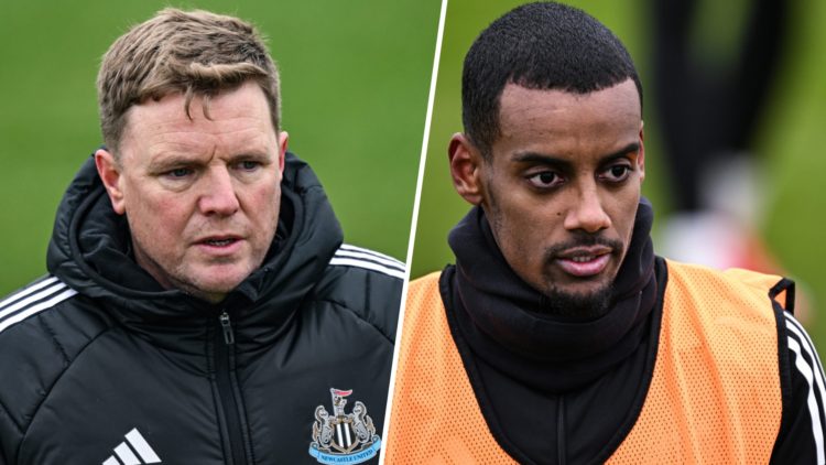 Eddie Howe in Newcastle United training. Alexander Isak trains with Newcastle United.