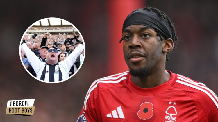 Anthony Elanga playing for Nottingham Forest, Newcastle United fans singing