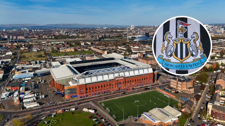 A general aerial view of Ibrox Stadium ahead of the UEFA Europa League 2024/25 Quarter Final First Leg match between Rangers FC and Athletic Club. ...