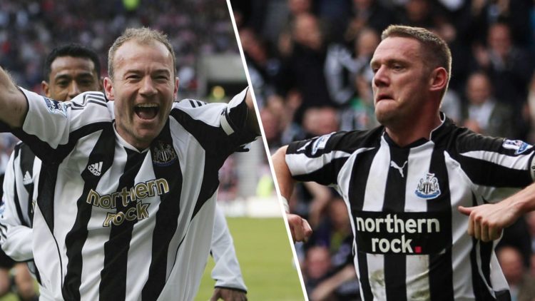 Split image: Alan Shearer celebrates his goal against Sunderland in 2006 (L). Kevin Nolan does his famous chicken dance celebration against Sunderl...