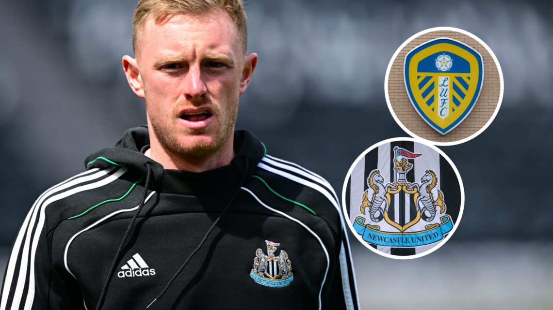 Sean Longstaff arrives for the Premier League match between Newcastle United FC and Everton FC. Inset: the Newcastle United badge on a flag and the...