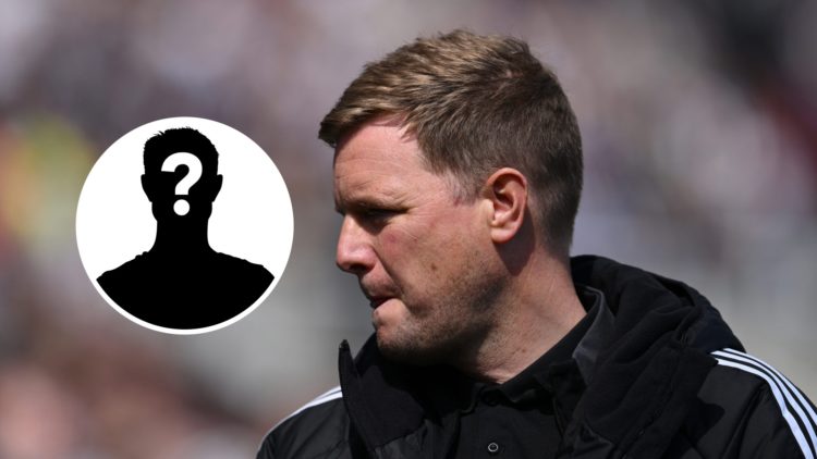 Eddie Howe looks on prior to the Premier League match between Newcastle United FC and Chelsea FC. Inset: a mystery player