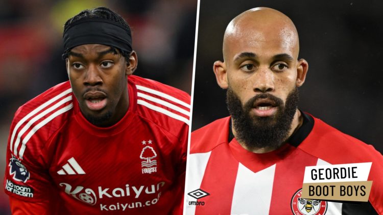 Anthony Elanga pictured playing for Nottingham Forest. Bryan Mbeumo is seen playing for Brentford.