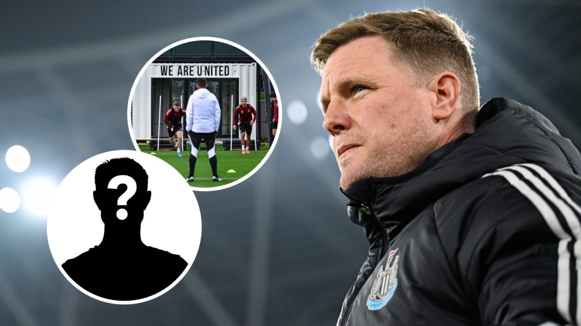 Eddie Howe looks on during the Premier League match between West Ham United FC and Newcastle United FC. Inset: Newcastle United players training at...