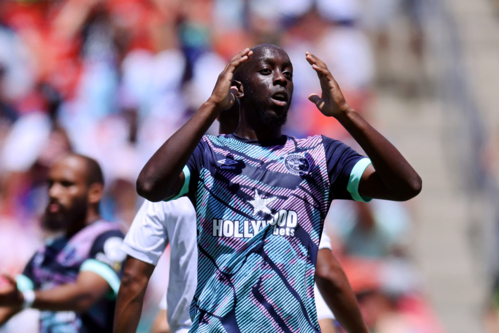 Yoane Wissa reacts after a missed chance for Brentford.