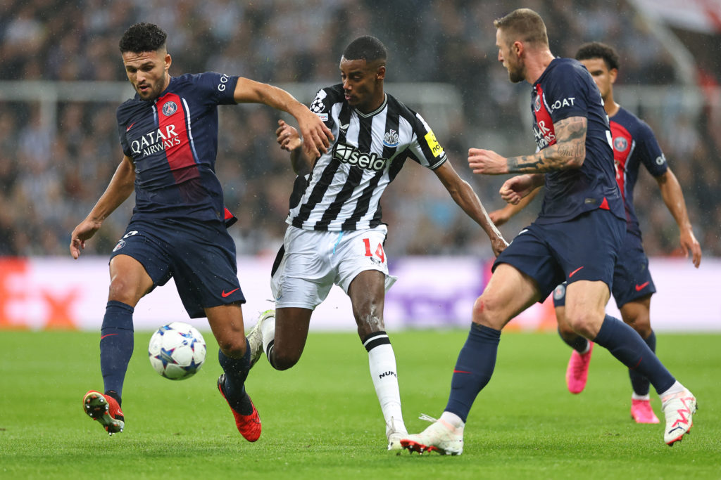 PSG star Goncalo Ramos playing against Newcastle United in the Champions League.