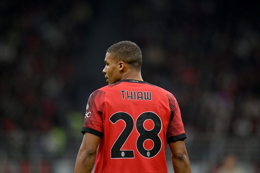 Malick Thiaw during a Serie A game between AC Milan and Juventus.