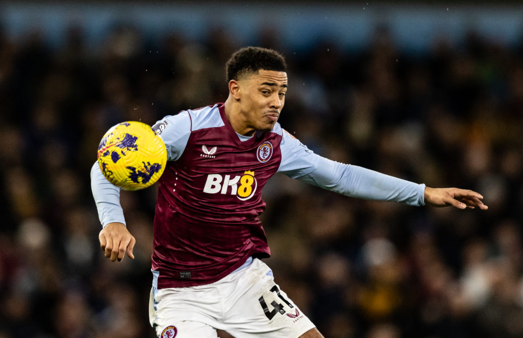 Jacob Ramsey with the ball during a Premier League game between Aston Villa and Burnley.