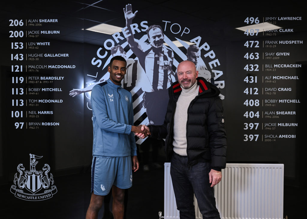 Alexander Isak meets Newcastle United Legend Alan Shearer at the Newcastle United training facility.