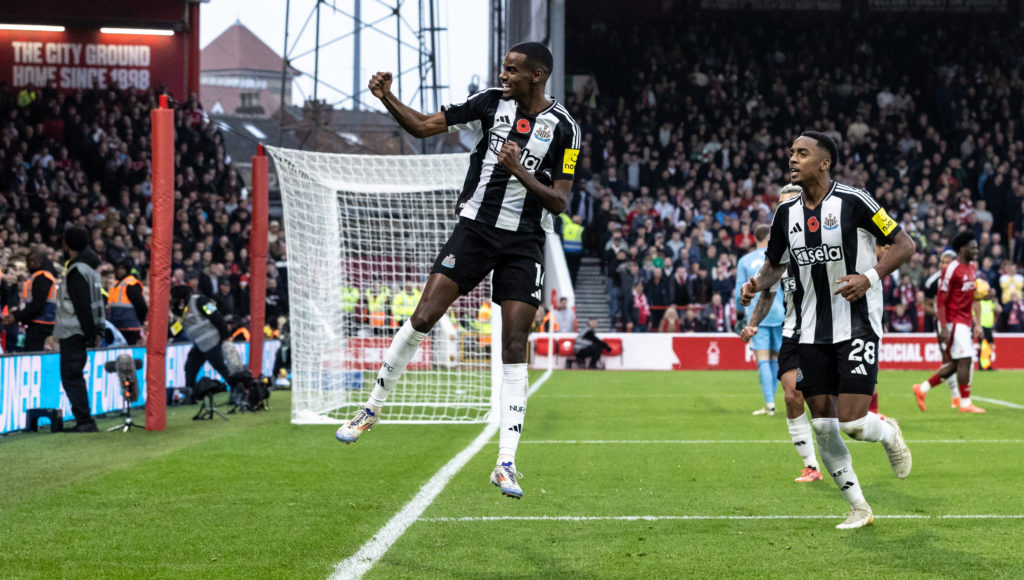 Alexander Isak celebrates after scoring in a Premier League game between Nottingham Forest and Newcastle United.