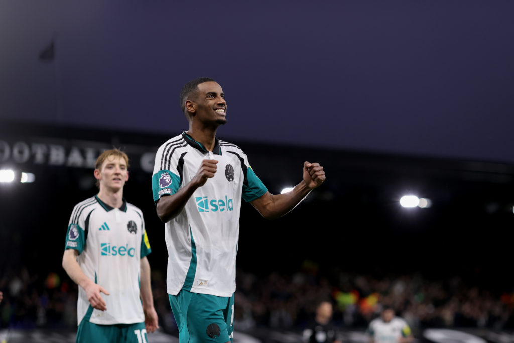Alexander Isak celebrates scoring for Newcastle United against Ipswich Town.