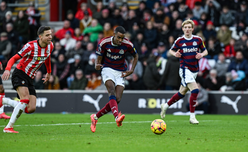 Alexander Isak scores a goal for Newcastle United against Southampton.