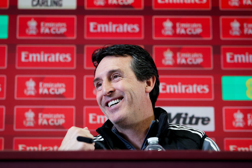 Unai Emery during an Aston Villa press conference.