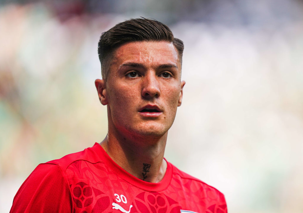 Benjamin Sesko looks on as RB Leipzig face Werder Bremen in the Bundesliga.