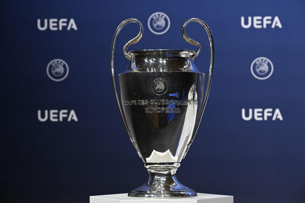 A general view of the Champions League trophy.
