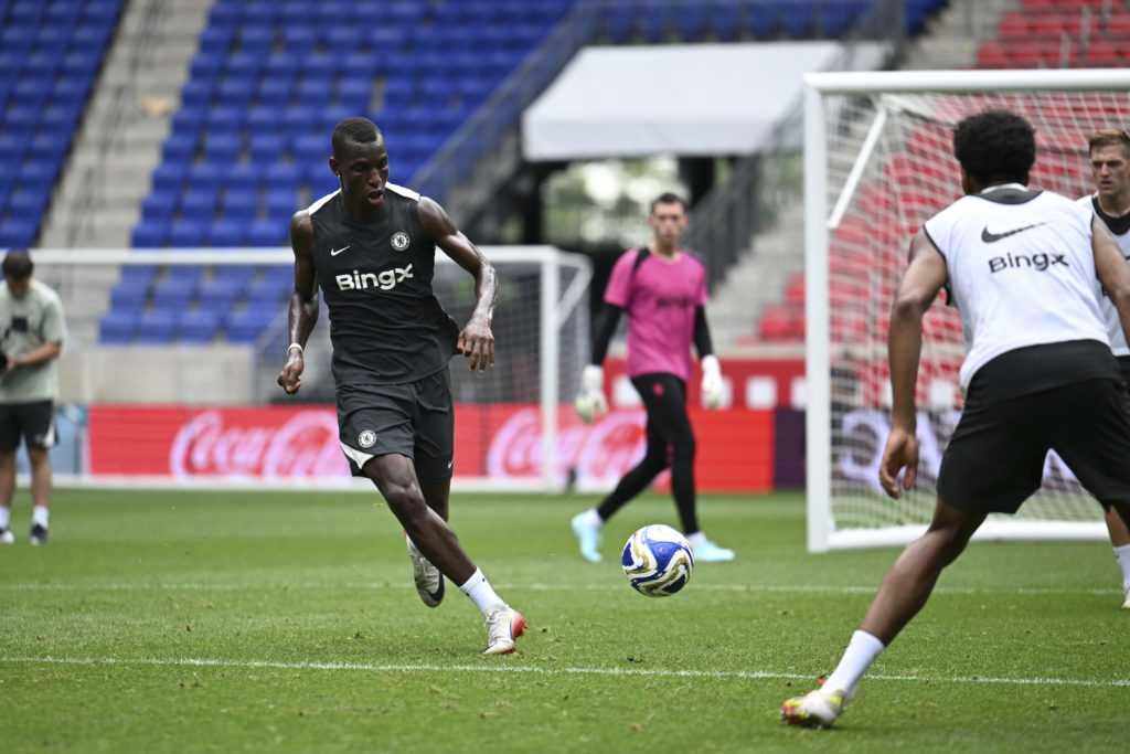 Nicolas Jackson takes part in a Chelsea training session.