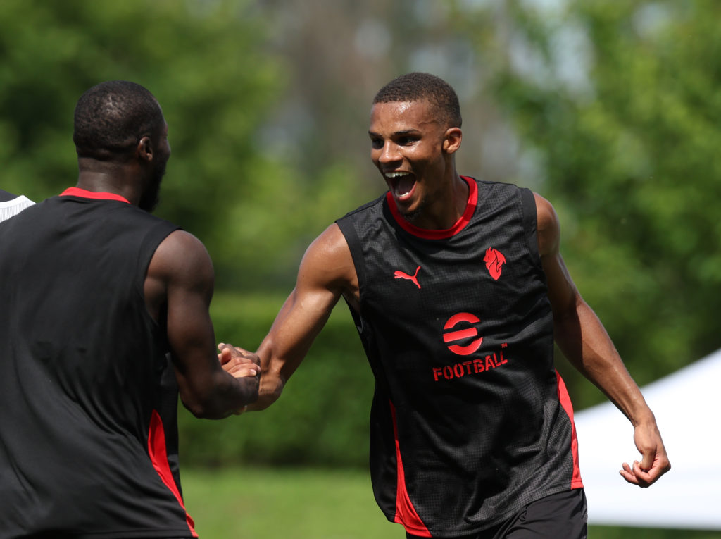Malick Thiaw takes part in an AC Milan training session.