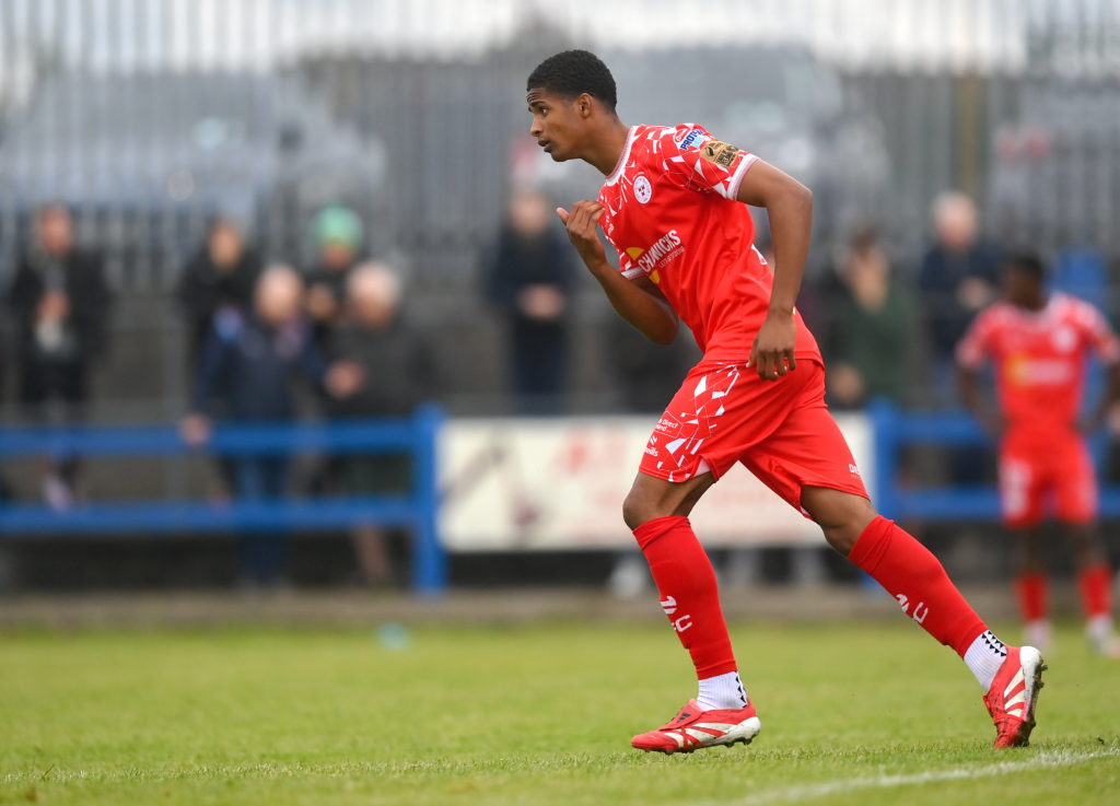 Raymond Offor during a FAI Cup game between Fairfew Rangers and Shelbourne.