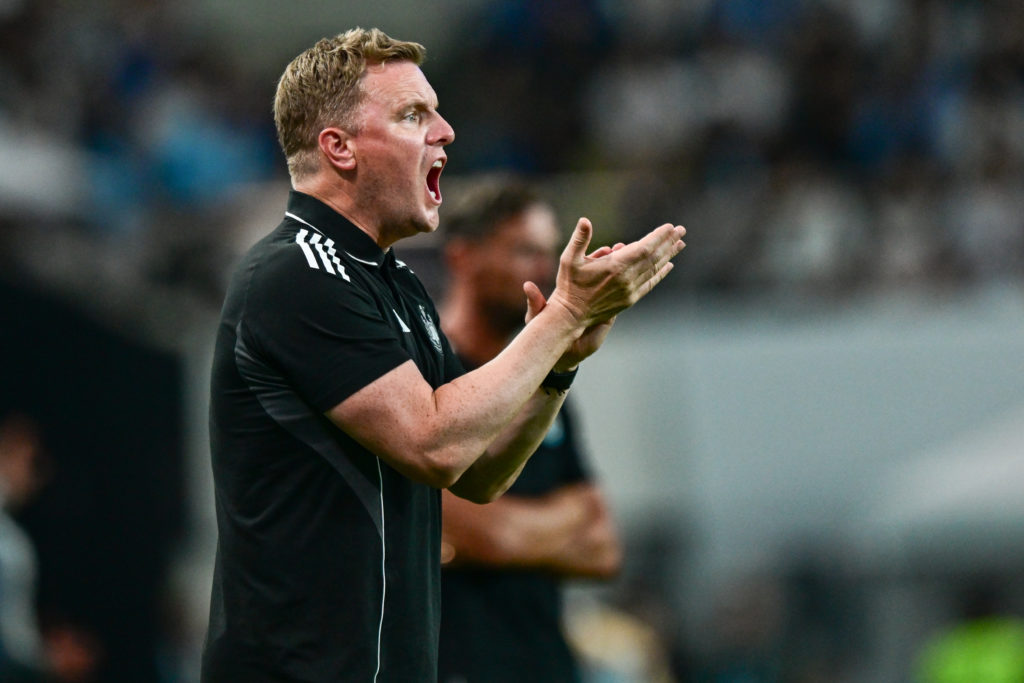 Eddie Howe claps his hands during a pre-season friendly between Newcastle United and Tottenham.