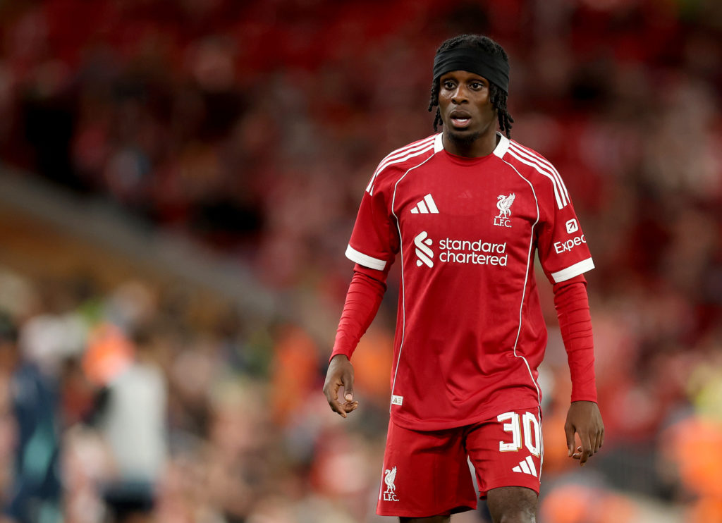 Jeremie Frimpong looks on during a friendly between Liverpool and Athletic Bilbao.