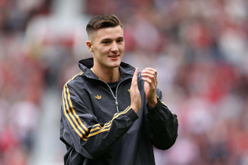 Benjamin Sesko is unveiled as a Manchester United player at Old Trafford.