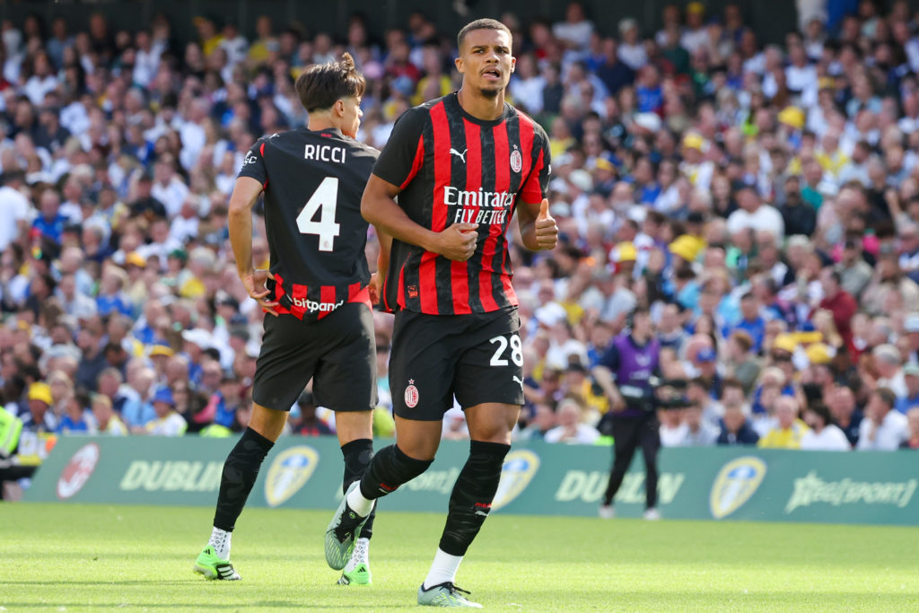 Malick Thiaw playing for AC Milan in a pre-season friendly against Leeds United.