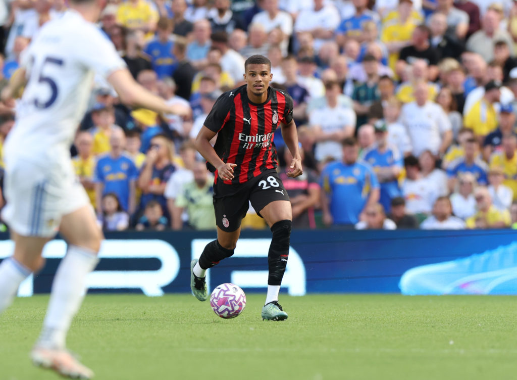 Malick Thiaw playing for AC Milan against Leeds in a pre-season friendly.