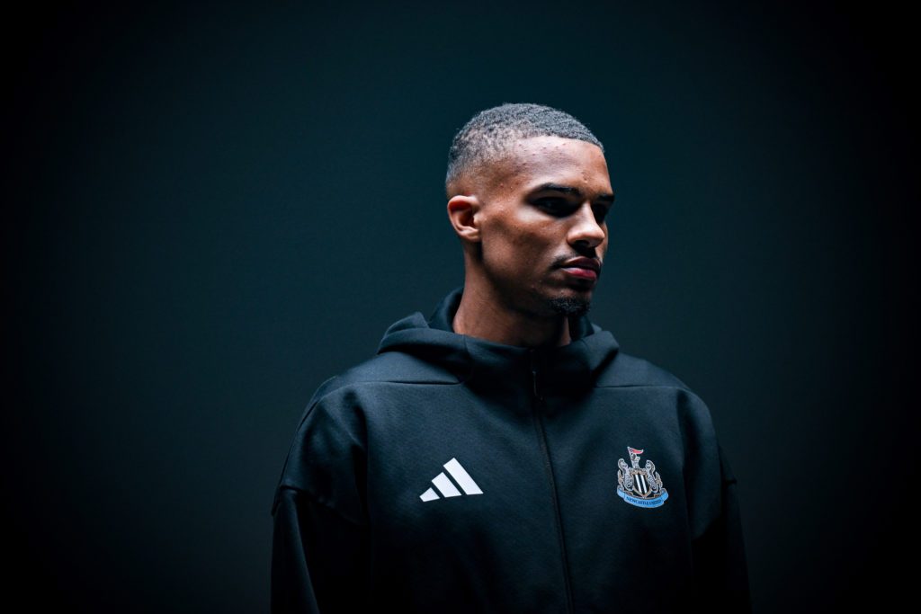 Malick Thiaw poses for a photo after signing for Newcastle United.